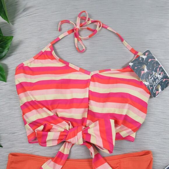 KORTNI JEANE Tied-Up Top & Ribbed Ruched Bottoms Swimsuit Bikini Set Small NEW - Picture 2 of 13
